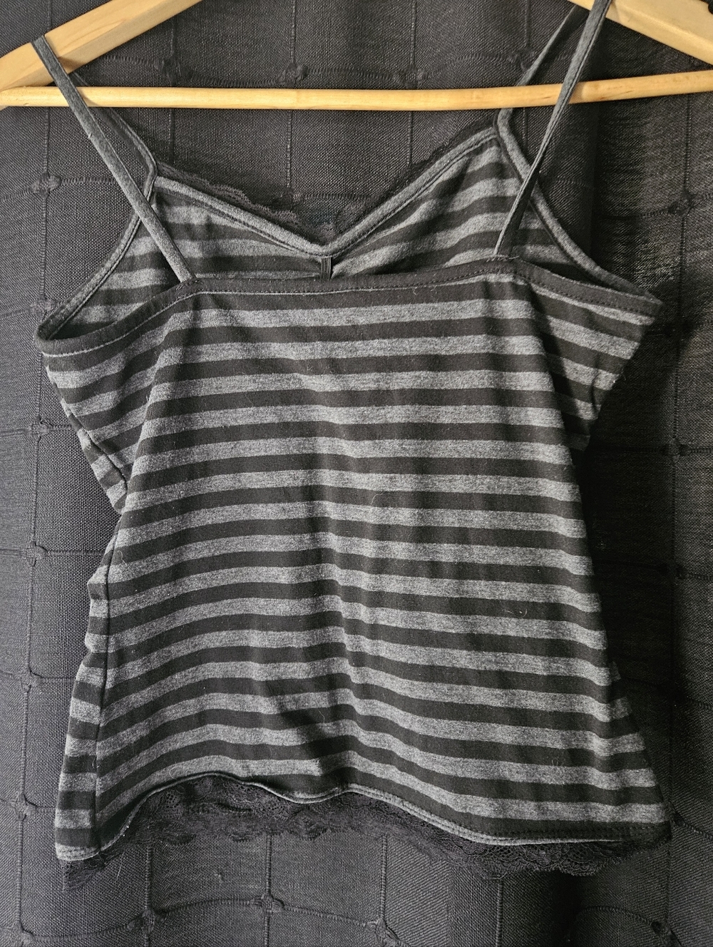 ROMWE Y2K Grunge Striped Cami Tank Top - Grey & Black Lace Trim XS-Bundle & SAVE - Picture 3 of 5